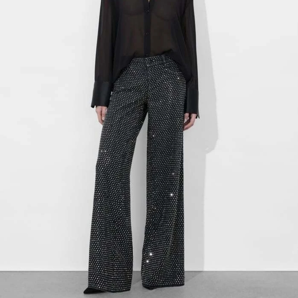 Alice + Olivia Black and White Polka Dot Wide Leg Jeans